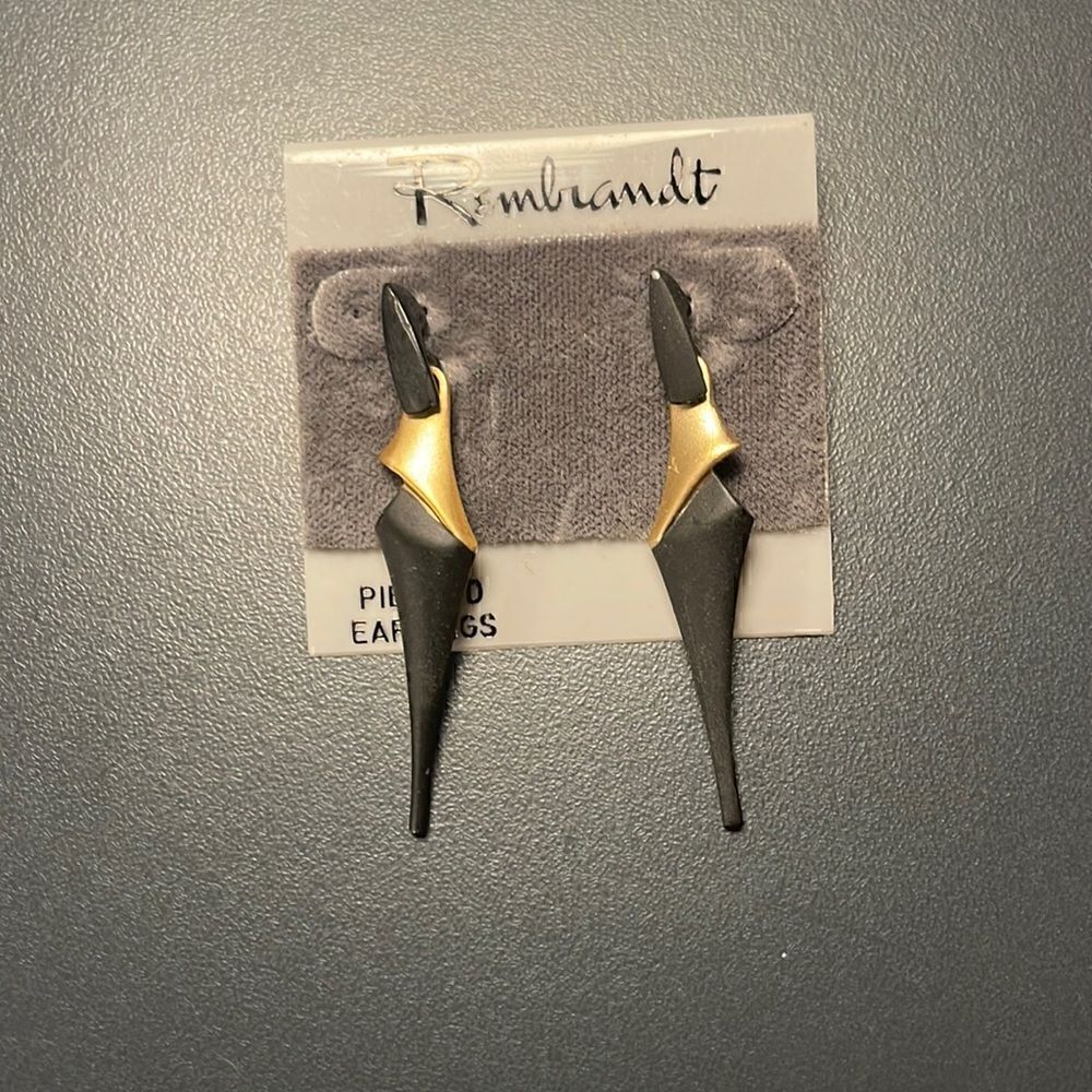 1980s vintage Rembrandt pierced earrings, black and gold